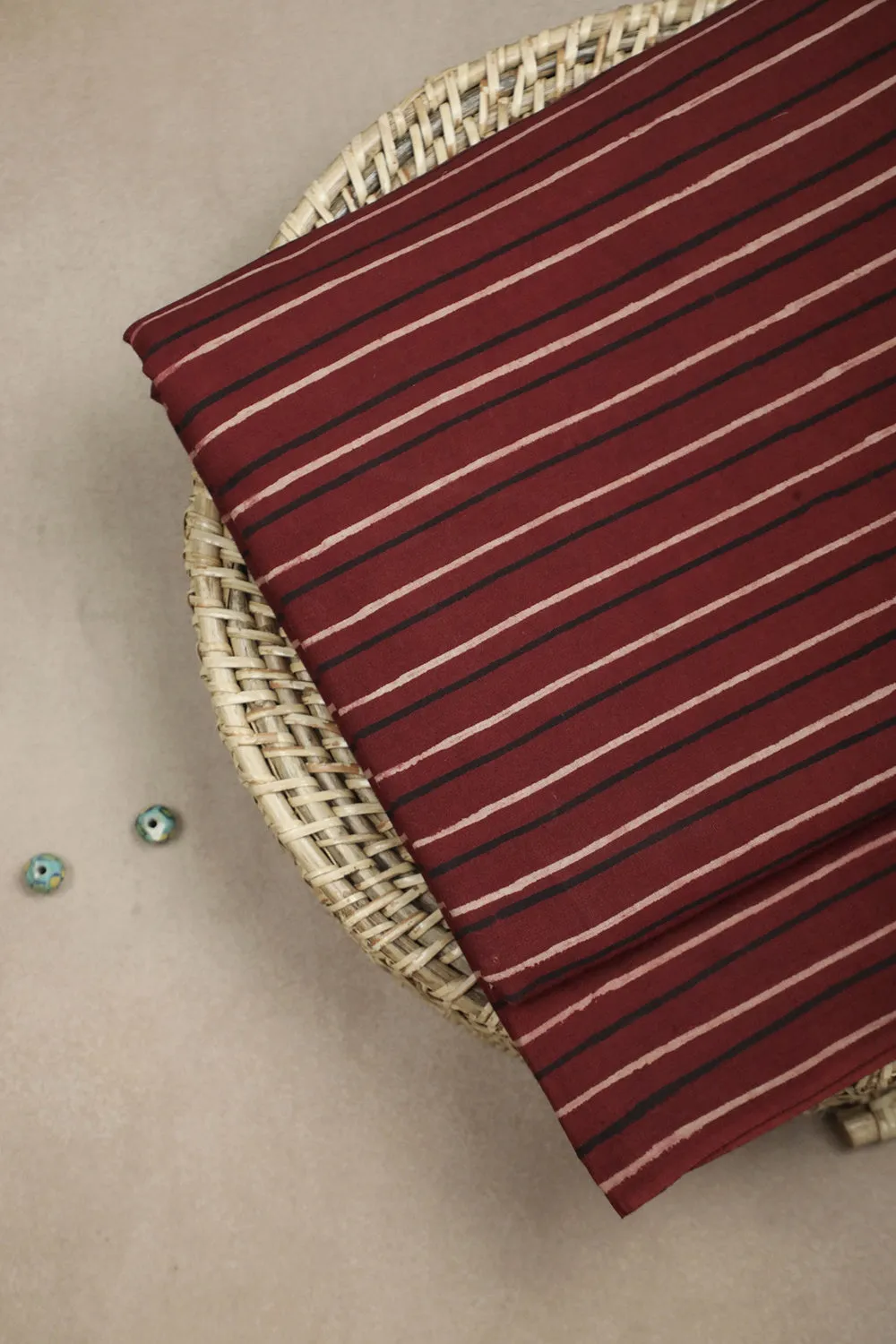 Stripes on Maroon Ajrak Cotton Fabric