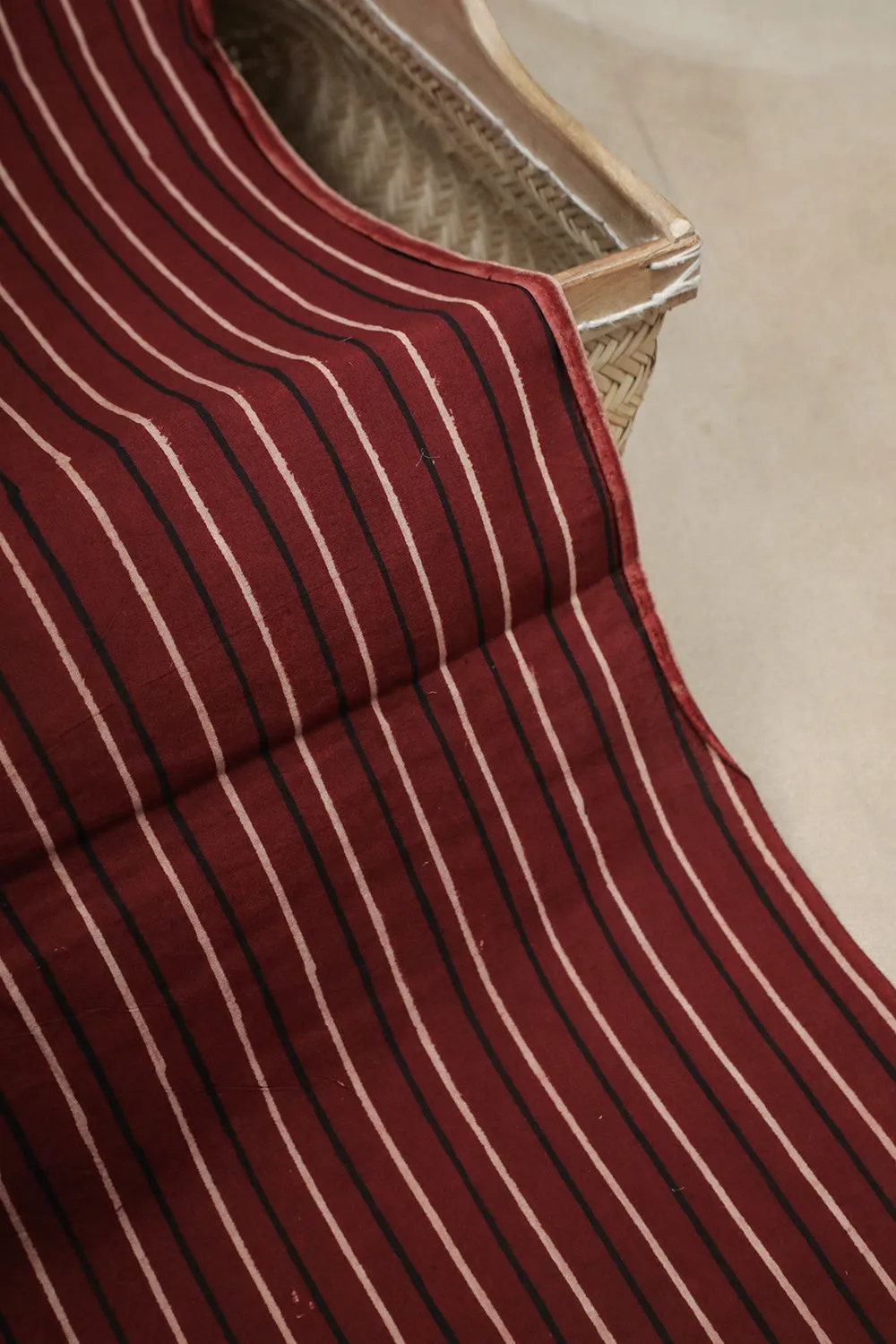 Stripes on Maroon Ajrak Cotton Fabric