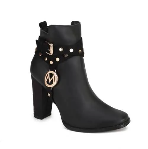Stylish Vegan Leather Ankle Boot with Stacked Heel for Women by MKF Collection