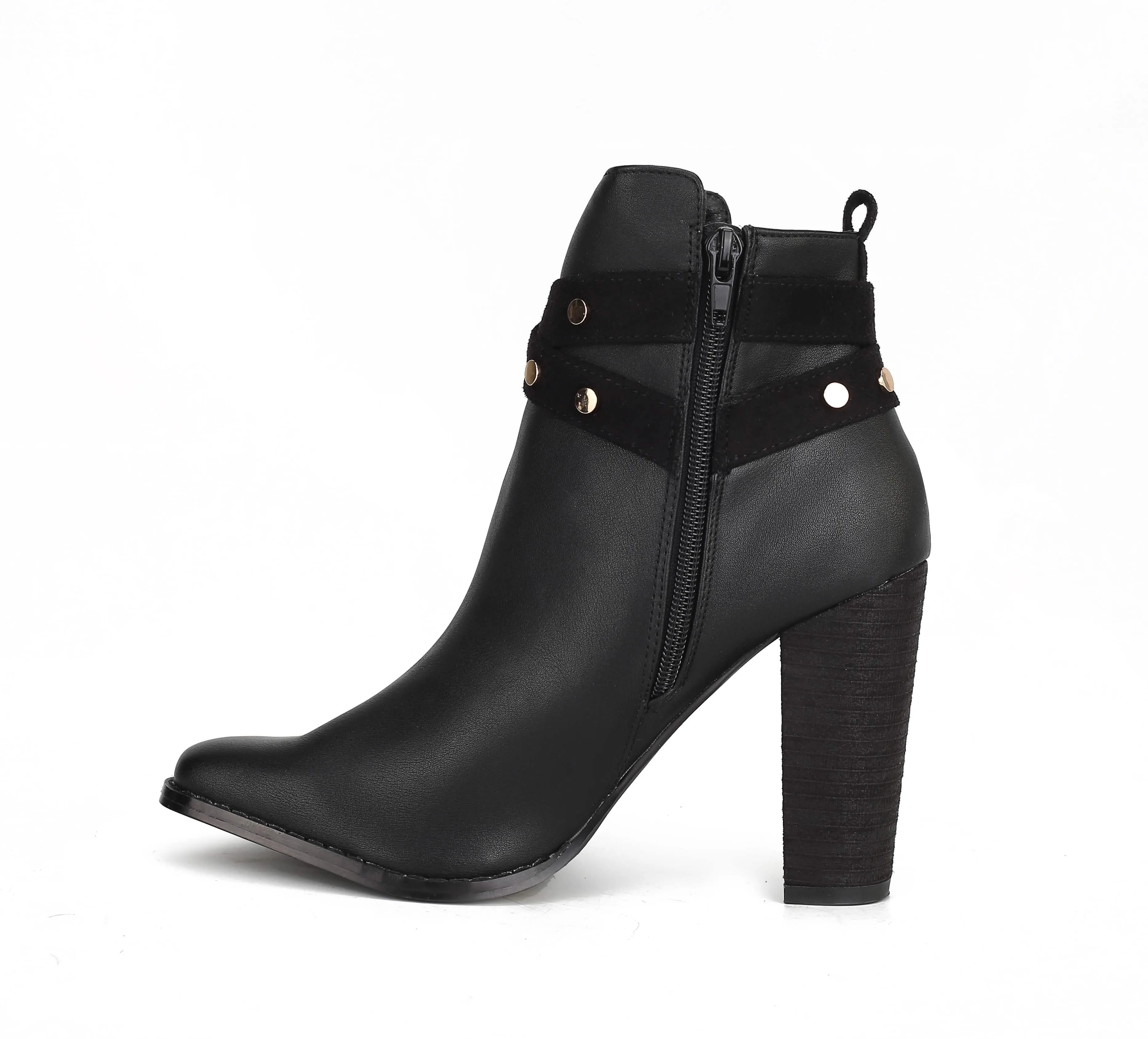 Stylish Vegan Leather Ankle Boot with Stacked Heel for Women by MKF Collection