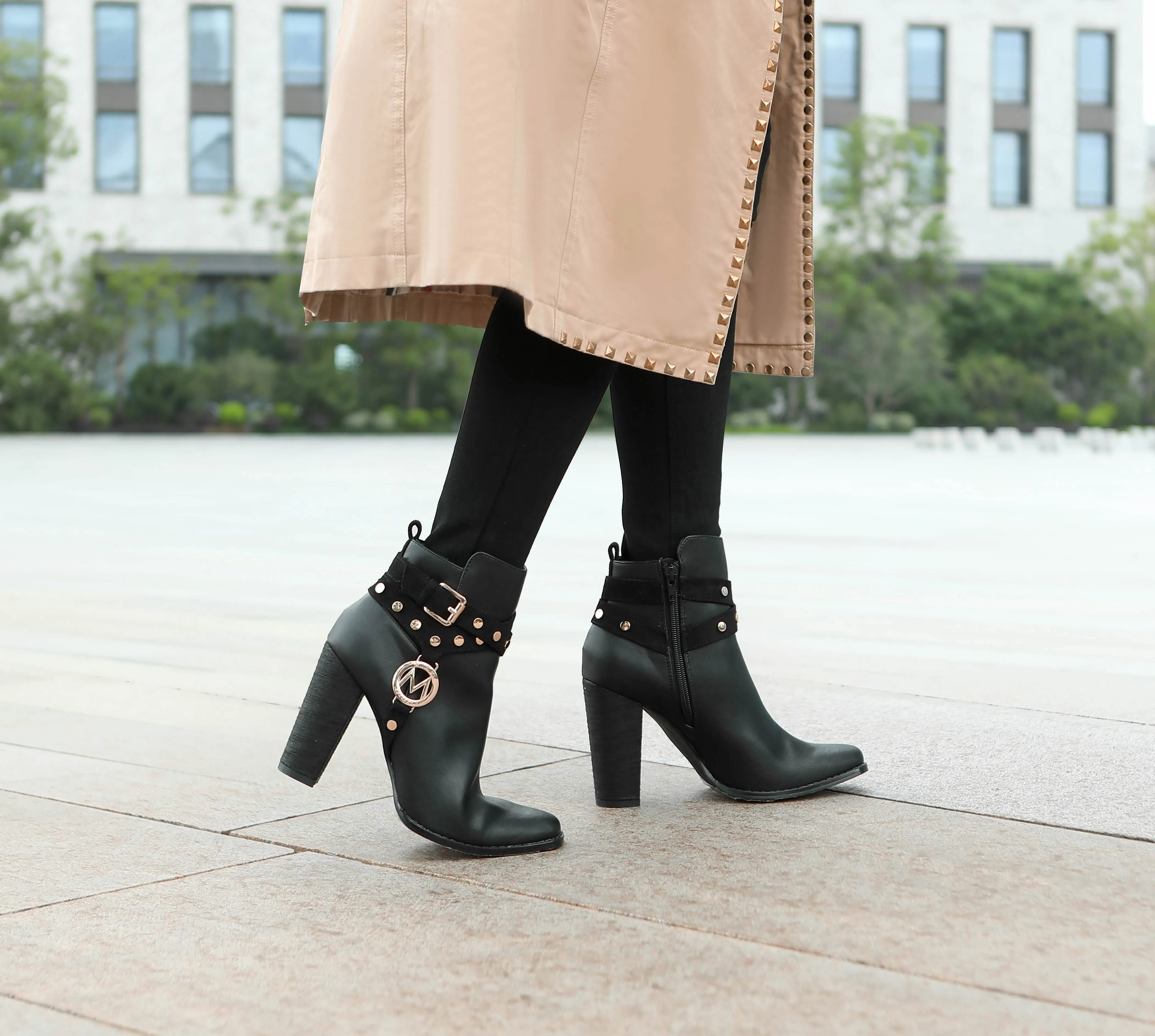 Stylish Vegan Leather Ankle Boot with Stacked Heel for Women by MKF Collection