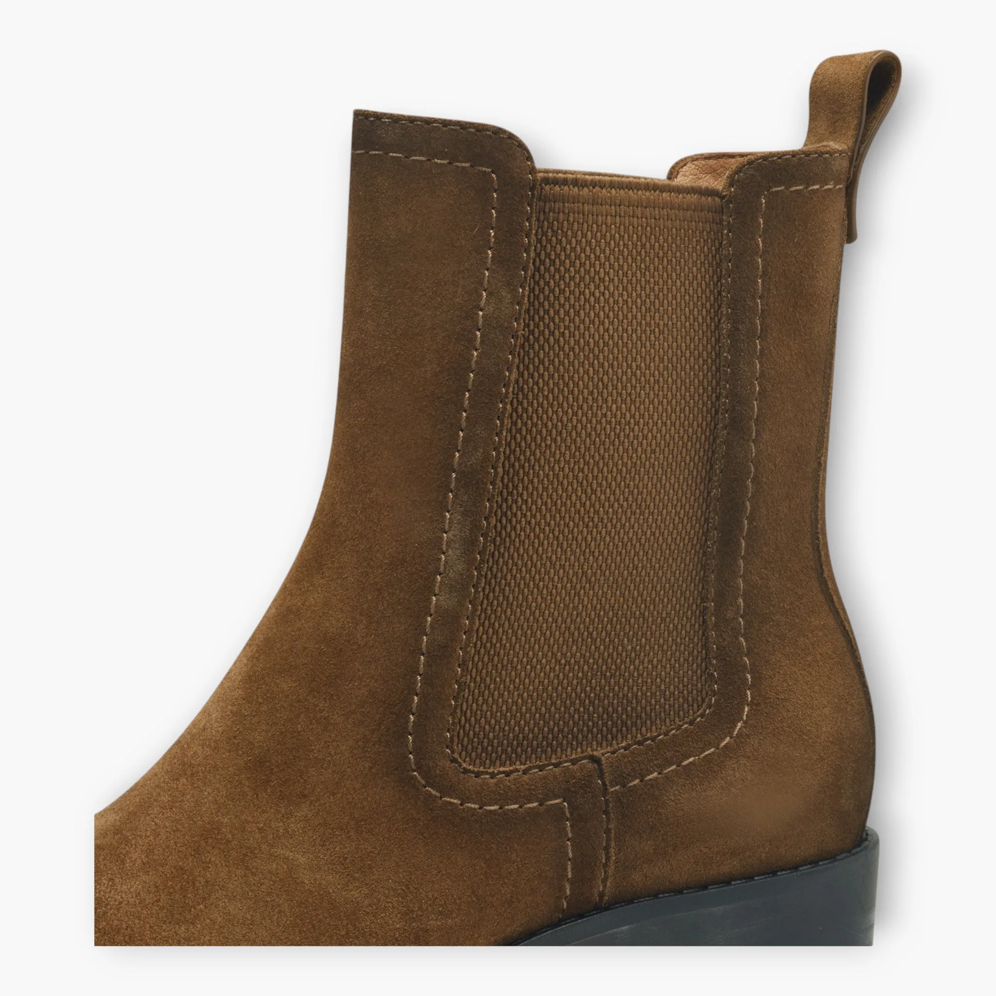 Tamaris Brown Nubuck Leather Ankle Boots with Block Heel and Elastic Panels