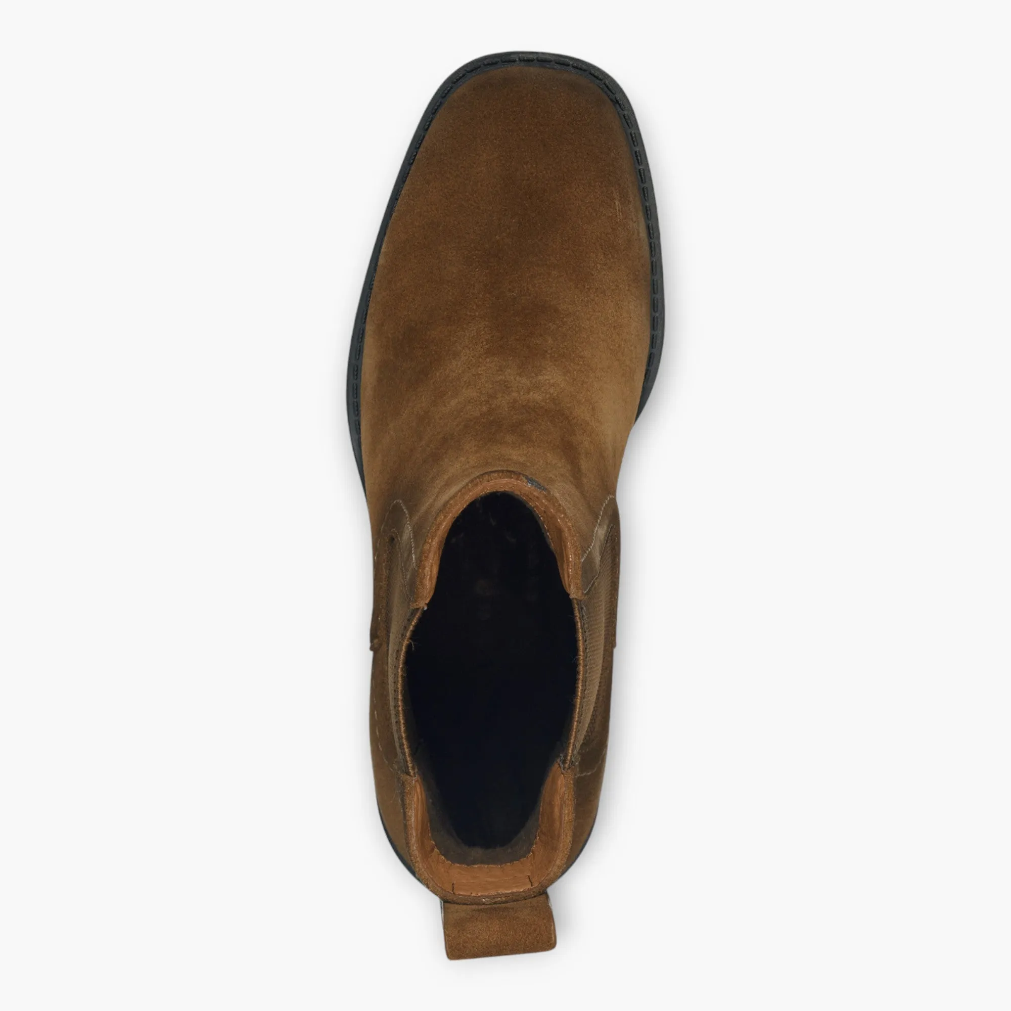 Tamaris Brown Nubuck Leather Ankle Boots with Block Heel and Elastic Panels