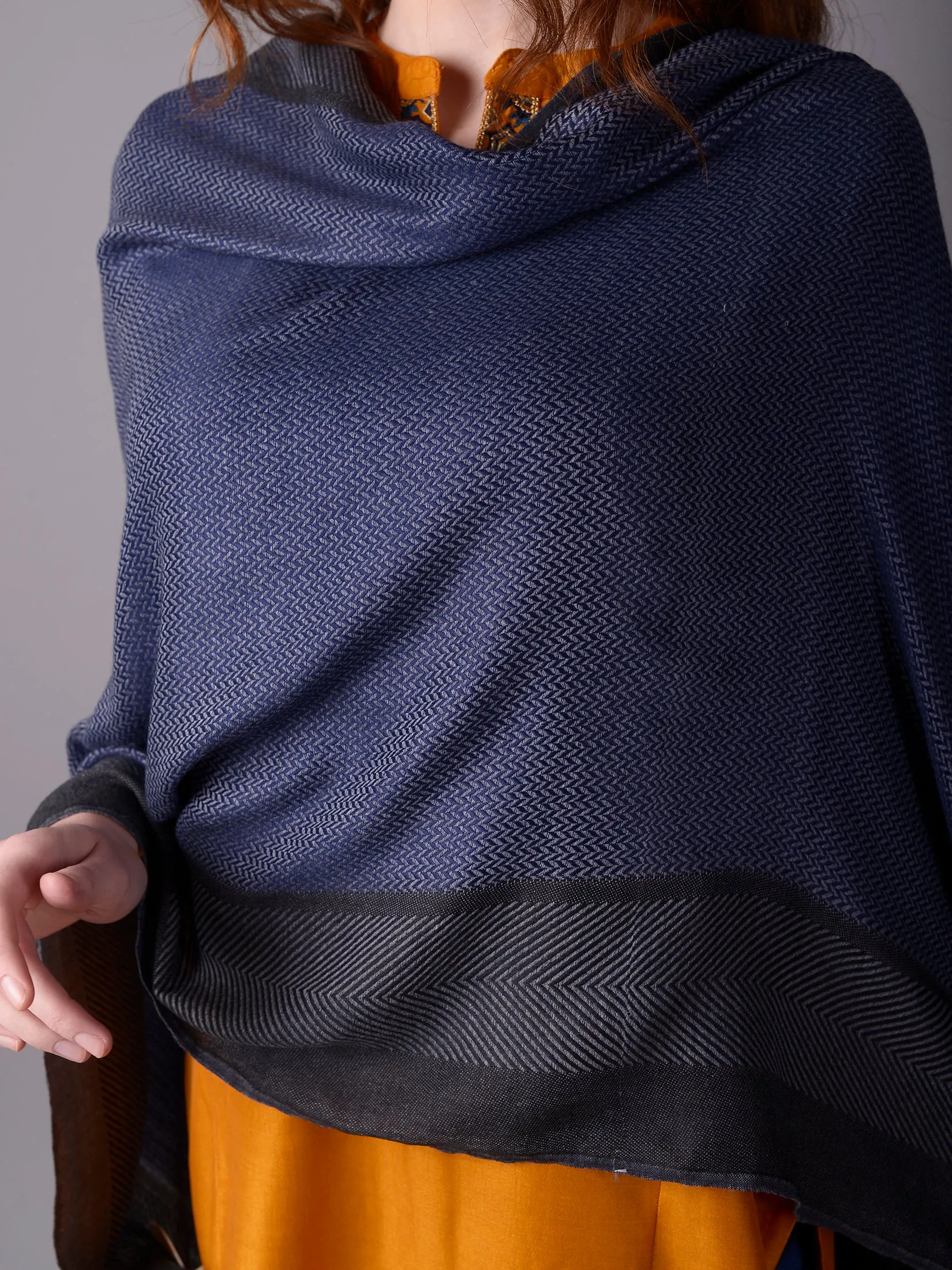 Women Navy Blue Printed Stole